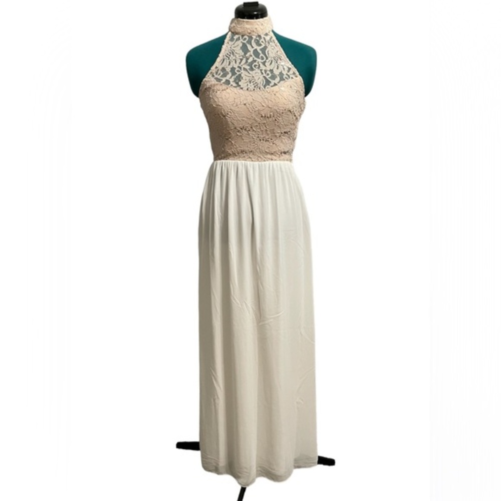 Nude/Ivory High Neck Sequin Long Dress C59